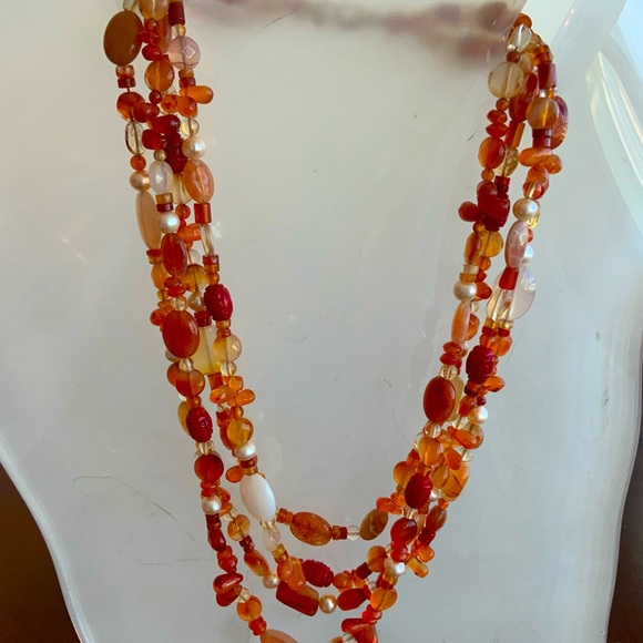 Multi-strand Joyous Carnelian and Pearl Necklace - Picture 5 of 7